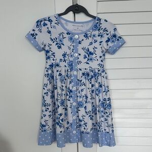 Blue Floral Kids Casual Dress
